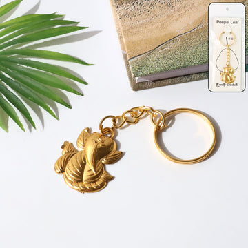Golden Ganesh Leaf Design Keychain (1 Pc)