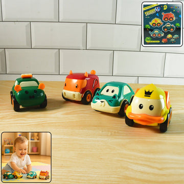 Funwoods Animal Cartoon Pull-Back Toy Car - (4 Pc / Set)