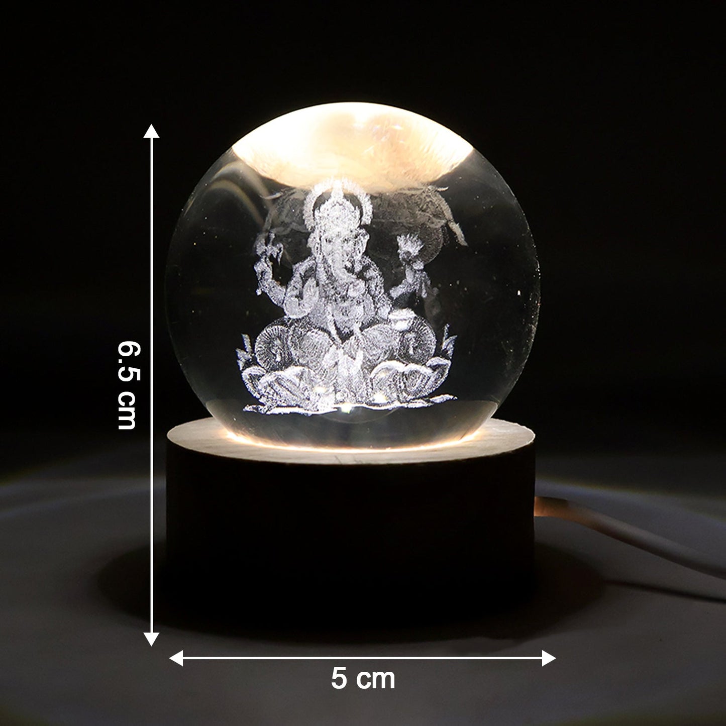 Ganpati 3D Crystal Ball lamps With Wood Base